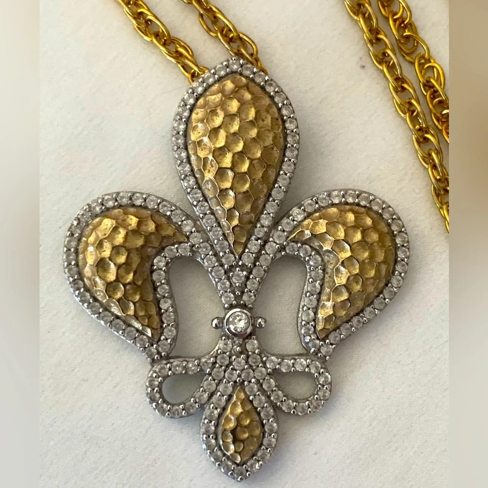 ESPO Fleur de Lis Sterling Silver 925 CZ Vintage Necklace - Picture 3 of 8